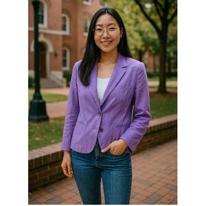 Kate Hill Petite Lavender Linen Blend‎ Blazer sz 8P Jacket Career Workwear Women